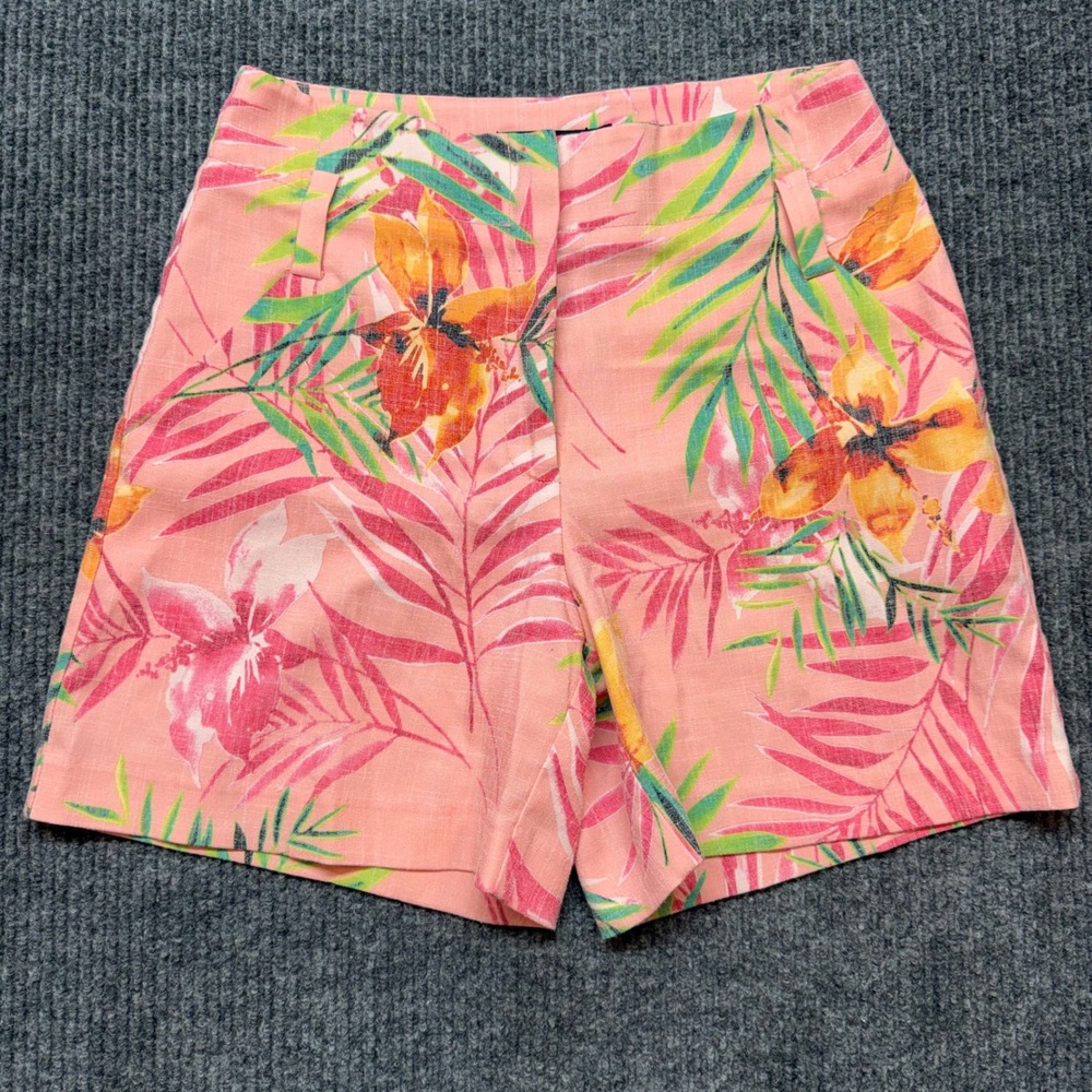 NY&Co 7th Avenue Maddie Floral Shorts Size 2 Pink Tropical Resort Wear